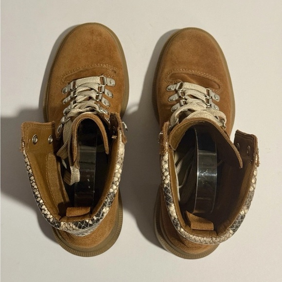 Dolce Vita Rubi Lug Sole Hiker Boots Brown Suede Snakeskin Trim Womens 7 - Picture 7 of 8
